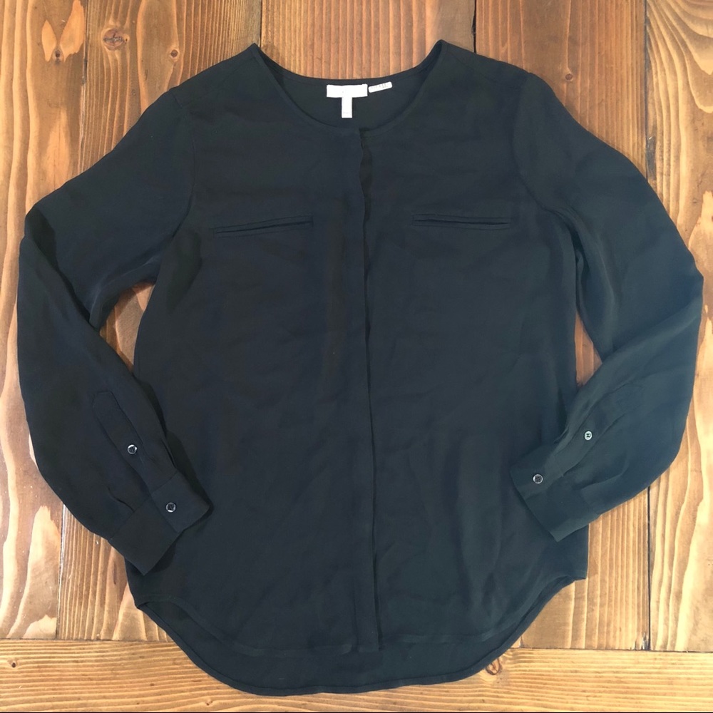 Joie 100% Silk Black Button Down Blouse